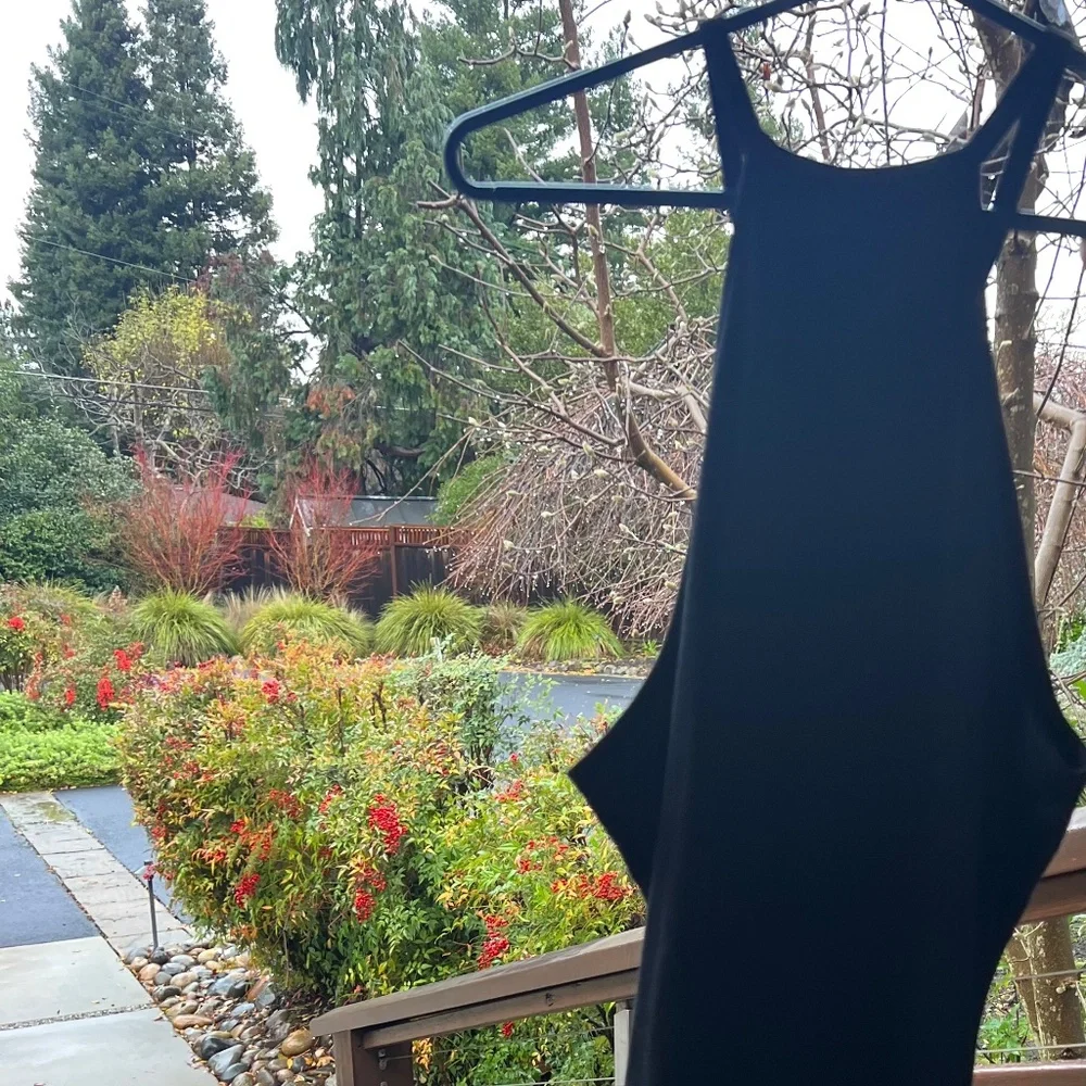 Pam and Gela Long Spandex Dress- Black- Ruched On One Side. - Picture 2 of 11